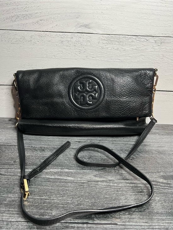 Tory Burch Handbags - Tory Burch Black Leather Fold-Over Crossbody